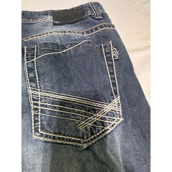 Mens Isaiah Jeans Dark Stone Wash Whiskers Size 40 L Regular Bootcut Christian - Picture 8 of 11